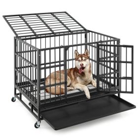 38 Inch Foldable Heavy-Duty Metal Dog Cage with Lockable Rolling Casters and Tray