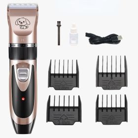 Dog Grooming Kit Clippers; Low Noise; pet grooming; Rechargeable; cat grooming; Pet Hair Thick Coats Clippers Trimmers Set; Suitable for Dogs; Ca (Color: gold)